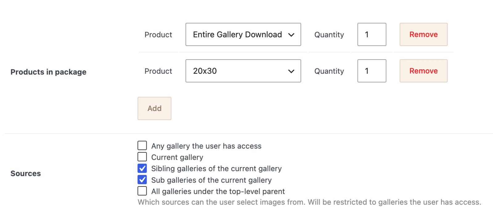 Package sources options