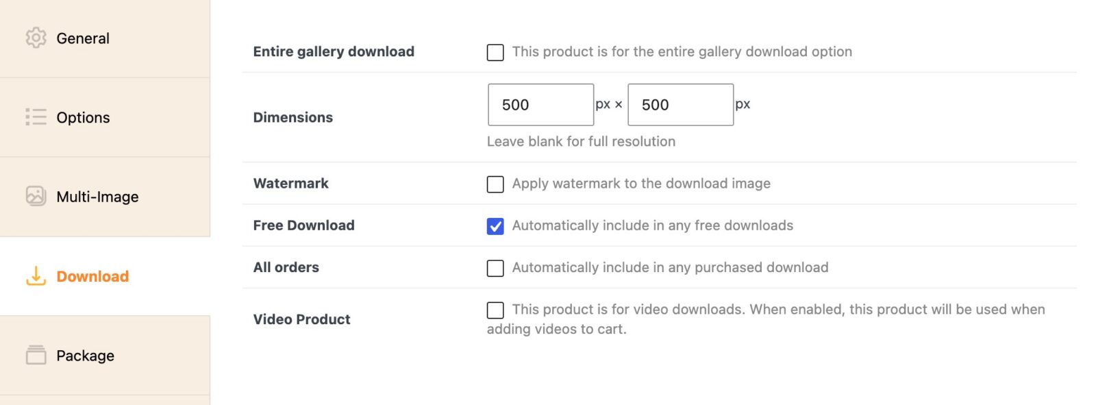 Screenshot of download product set to free downloads