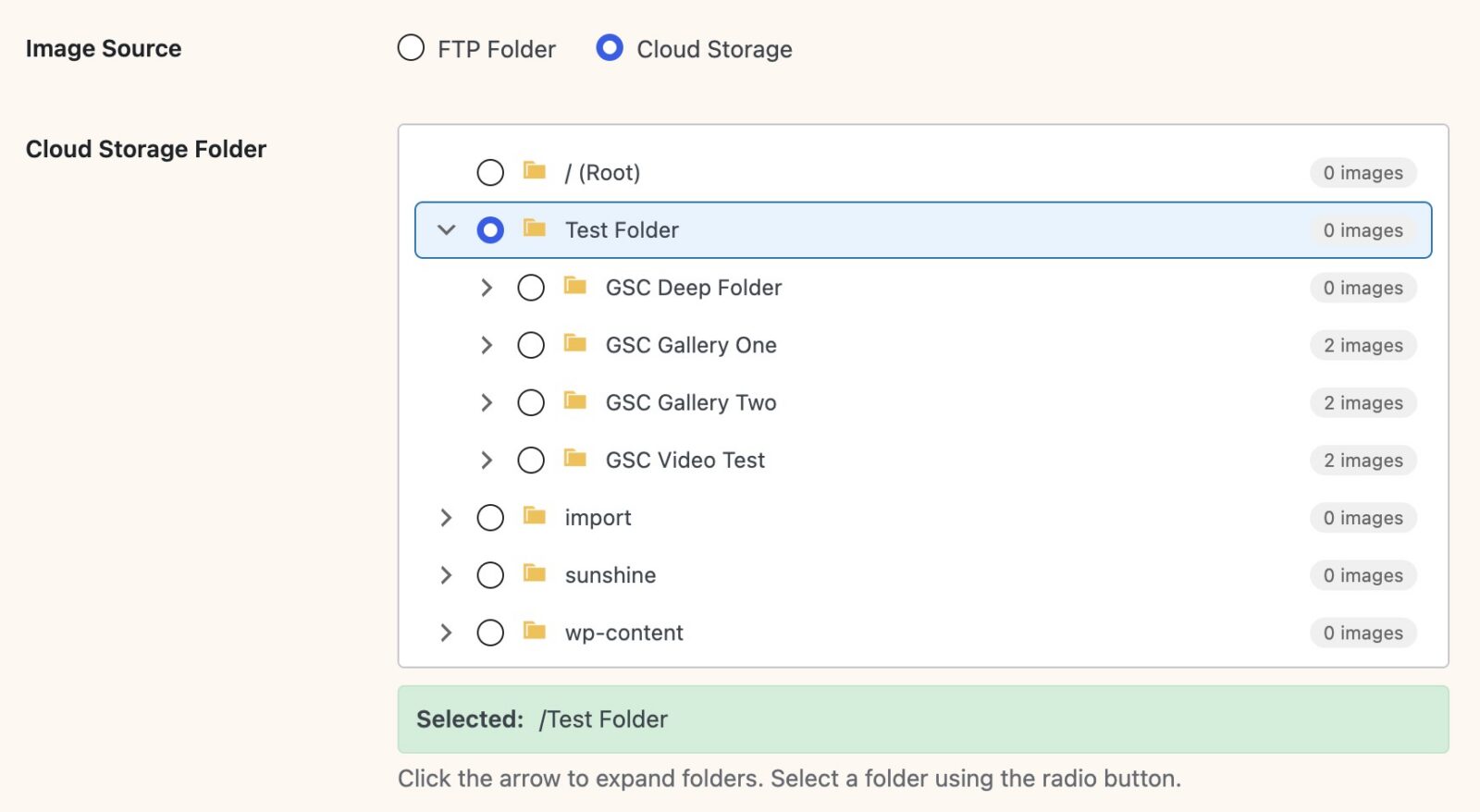Screenshot of selecting Cloud Storage as image source