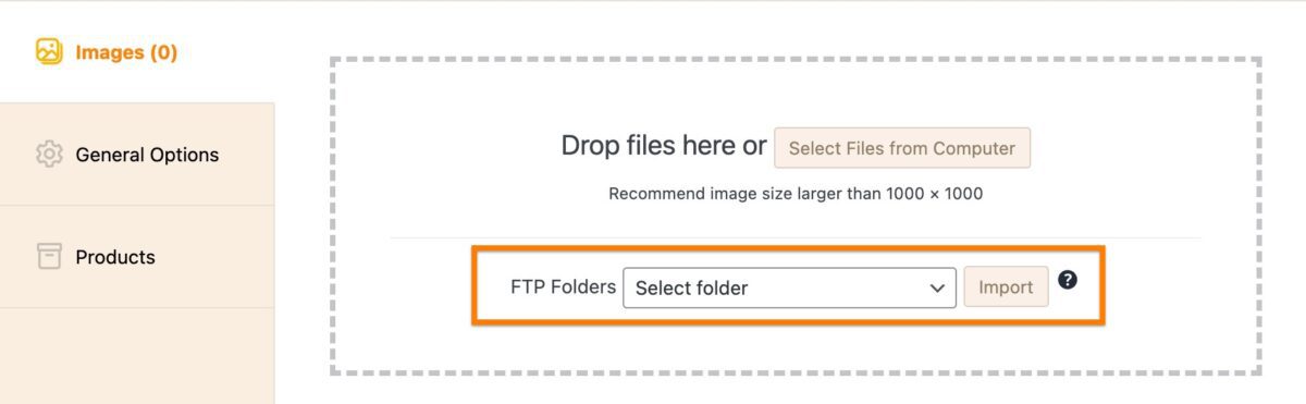 Screenshot of where to select FTP folder