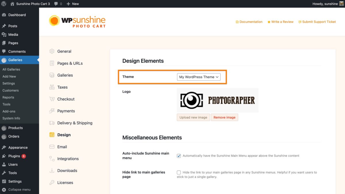 Screenshot showing where to select Sunshine theme