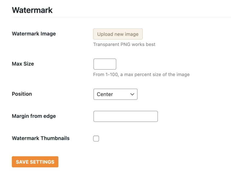 Screenshot of watermark settings
