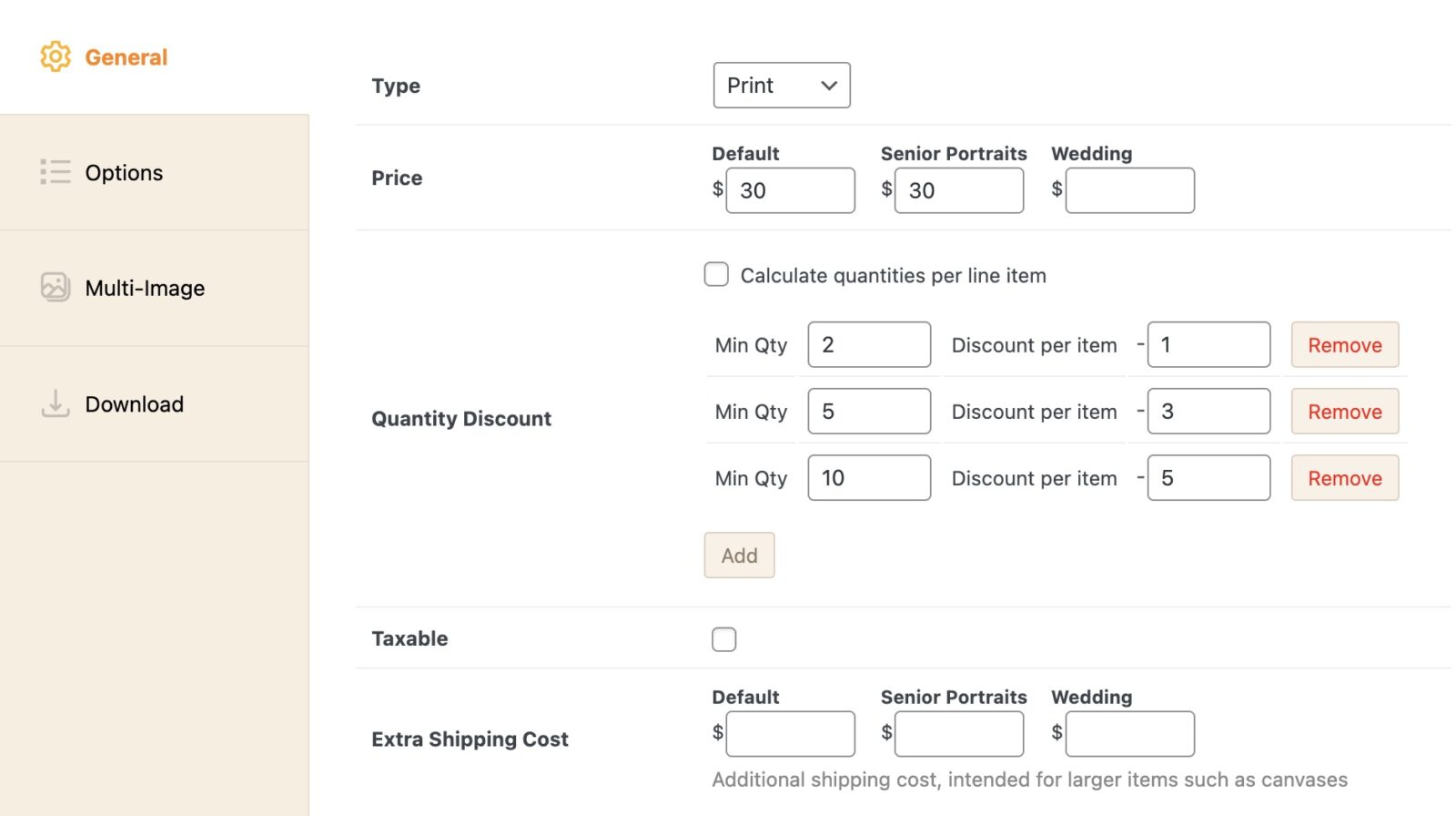 Screenshot of admin setting up quantity discounts