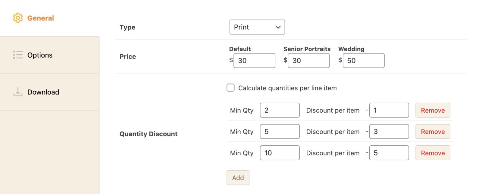 Screenshot of admin showing where to add quantity discounts for a product