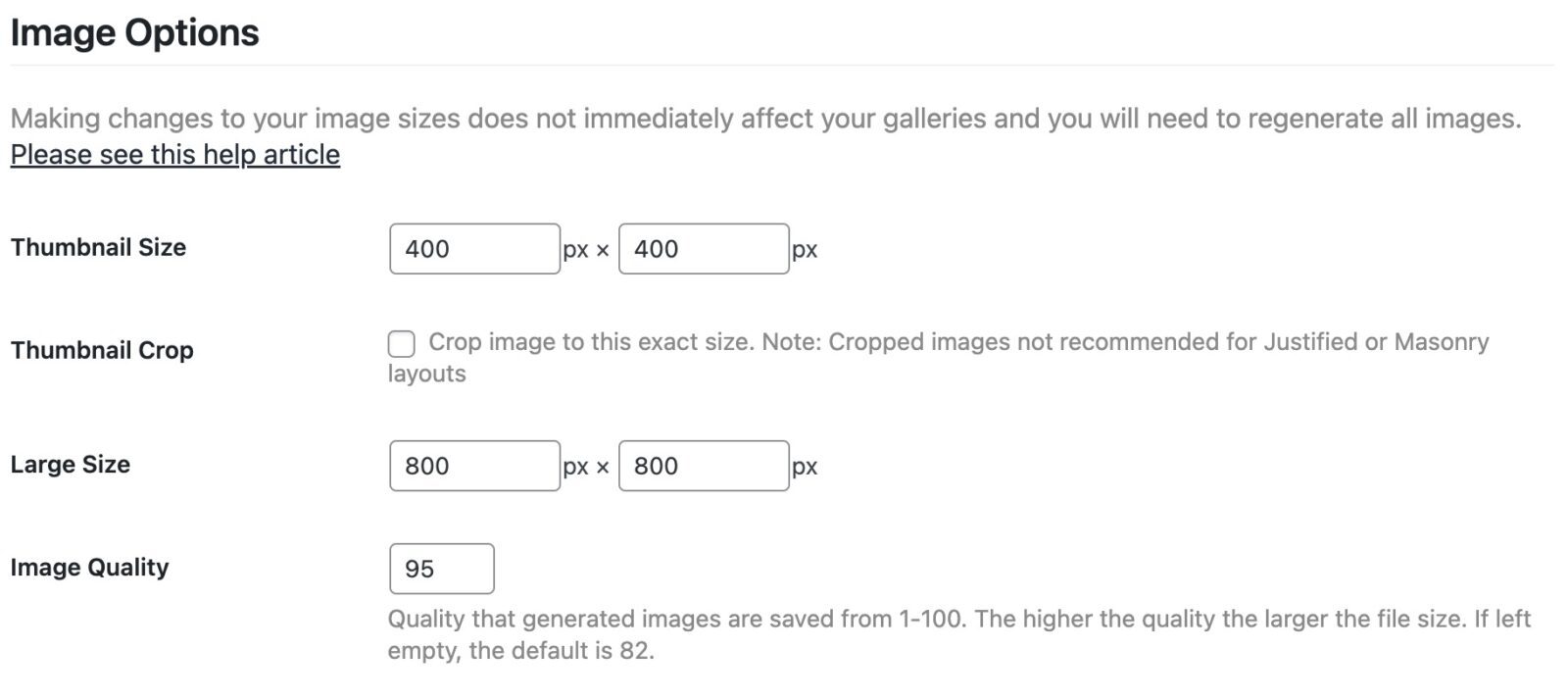 Options to set thumbnail and large image sizes in Sunshine Photo Cart