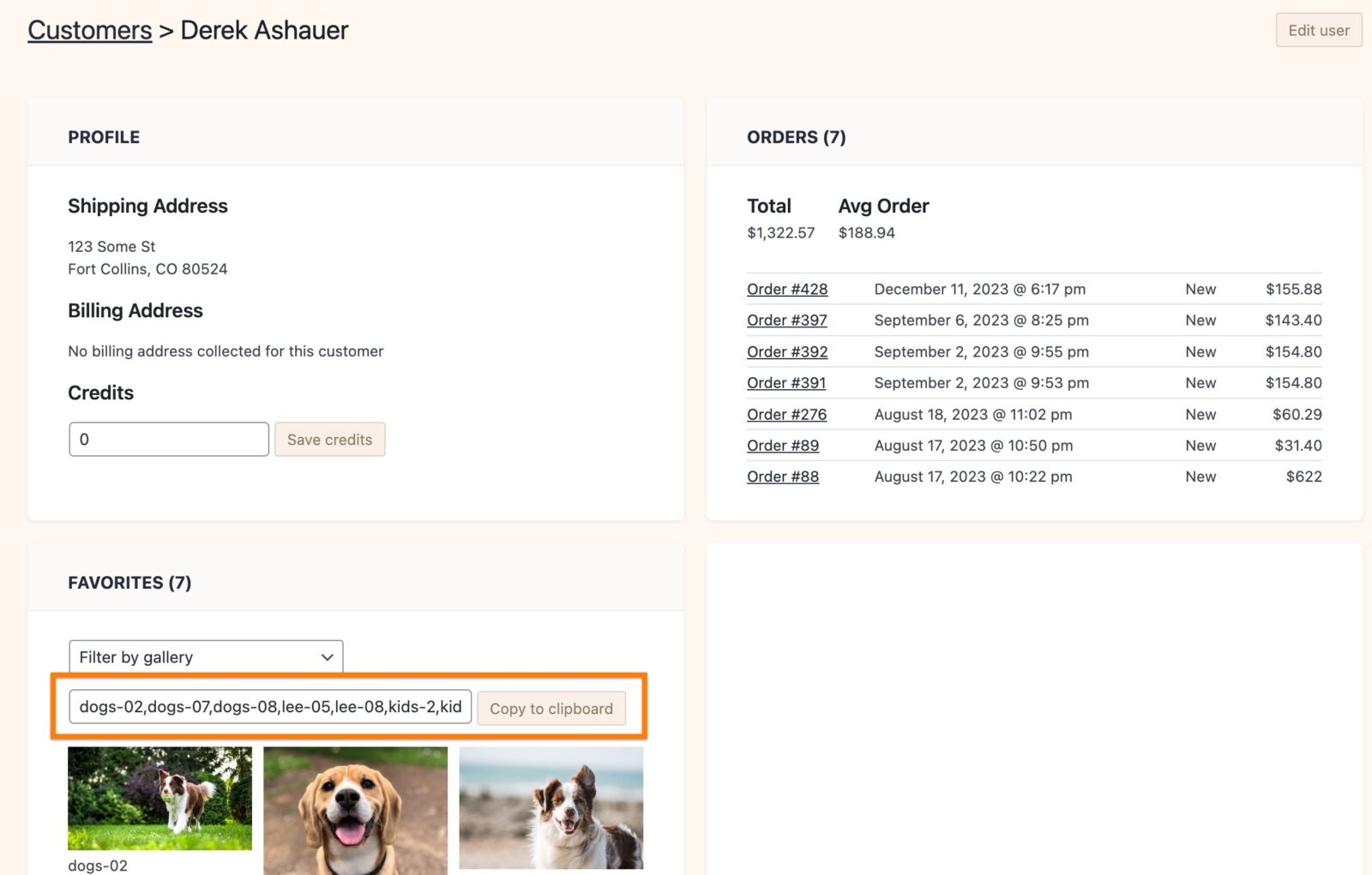 Image file names from customer favorites
