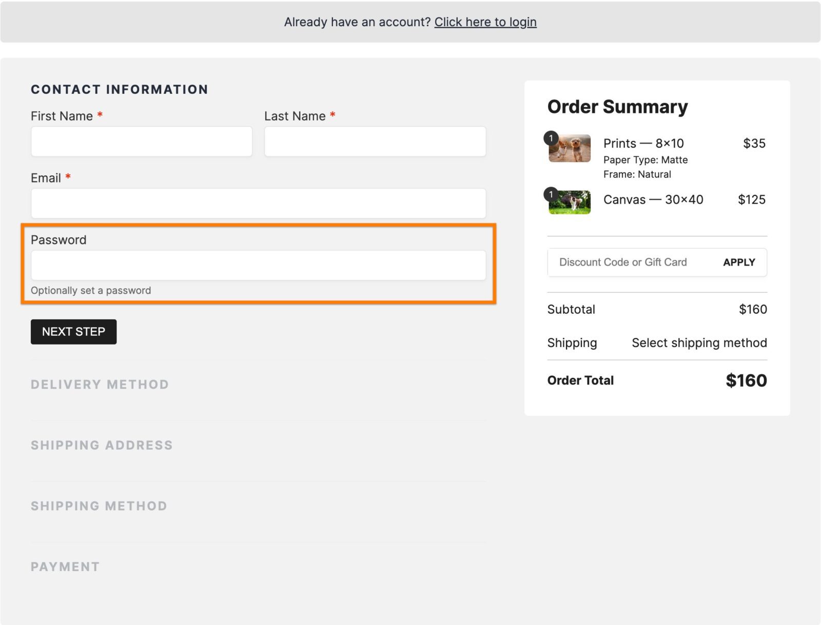 Guest checkout in client galleries for photographers