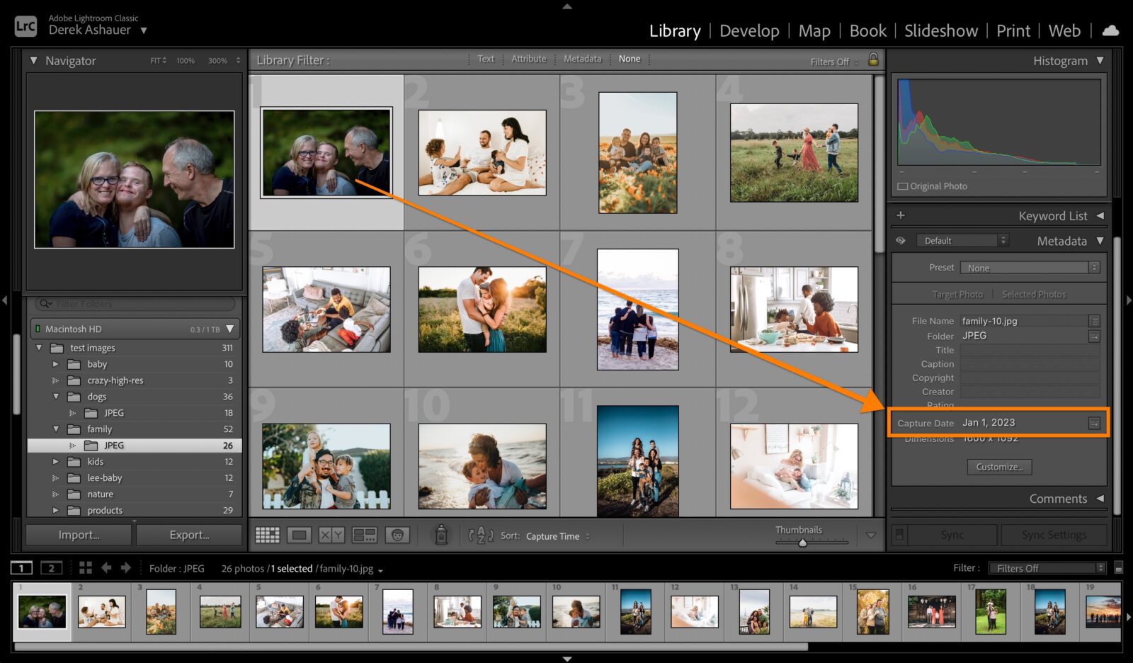 Image Capture Date in Lightroom metadata