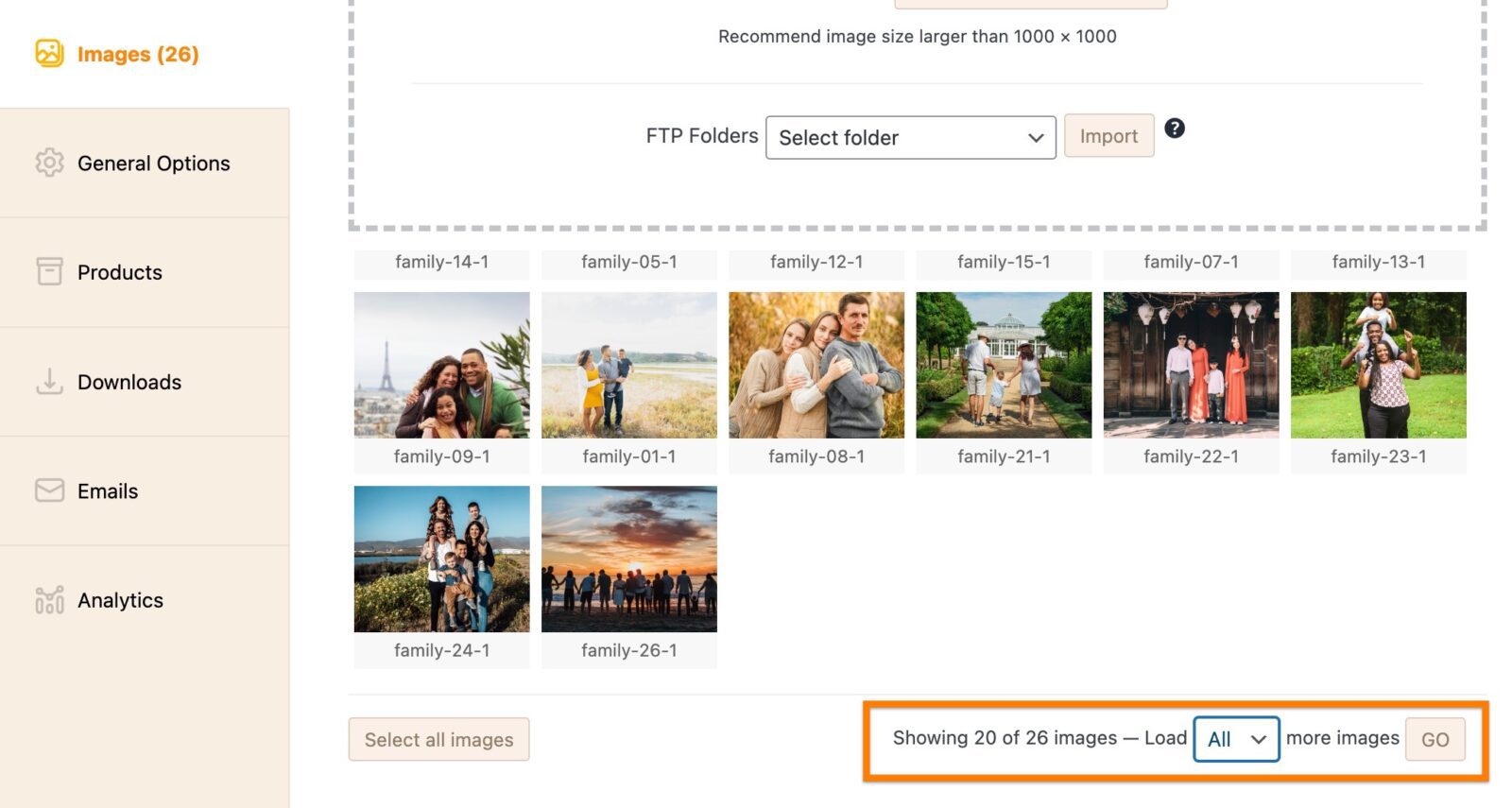 Show all images in your client photo gallery