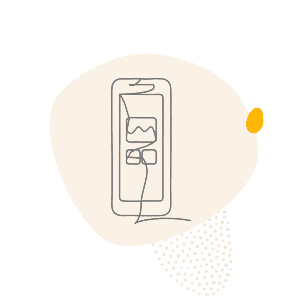 Line drawing of a phone showing a photo gallery