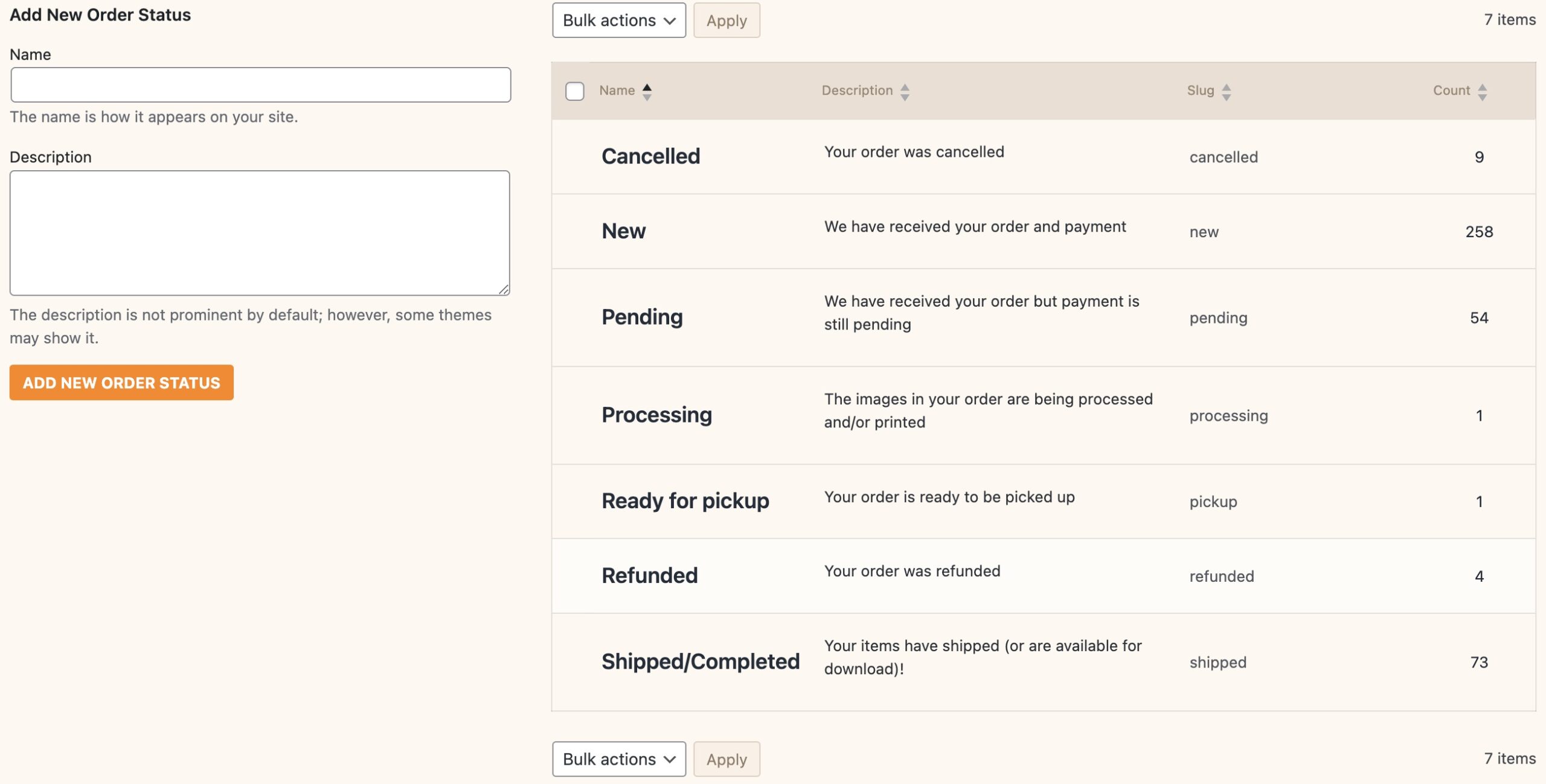Customizing Order Statuses - Client gallery help for Sunshine Photo Cart
