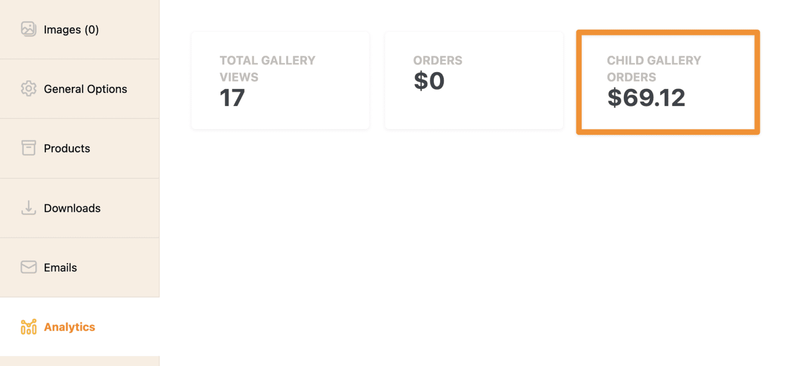 Showing total of all child gallery orders