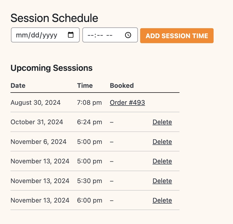 Admin session schedule builder