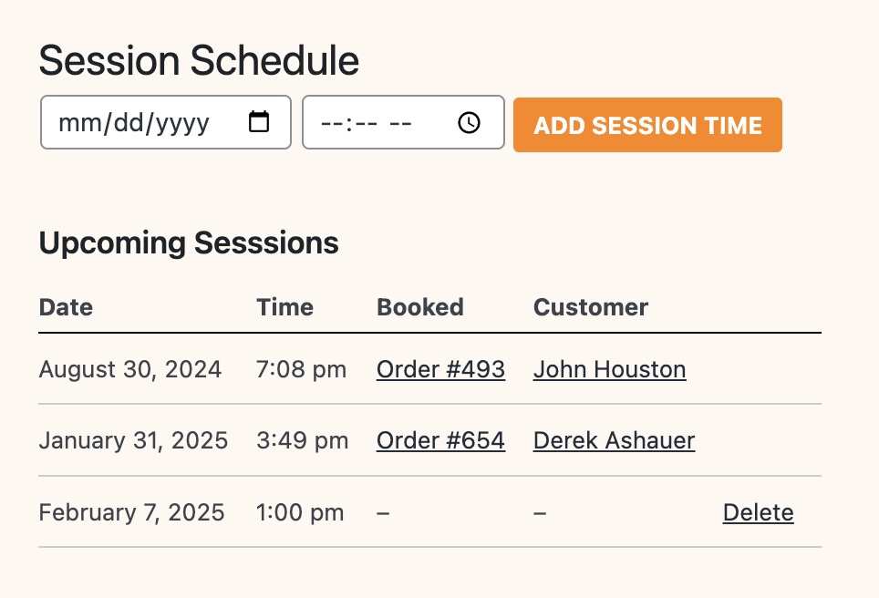 Creating a session schedule