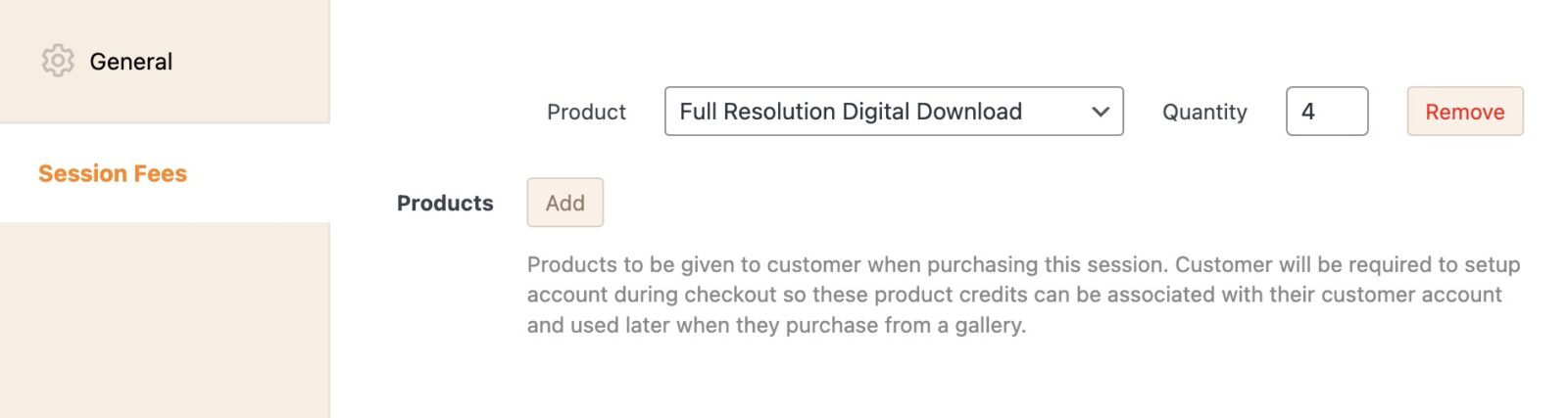 Optionally include products as part of the session fee
