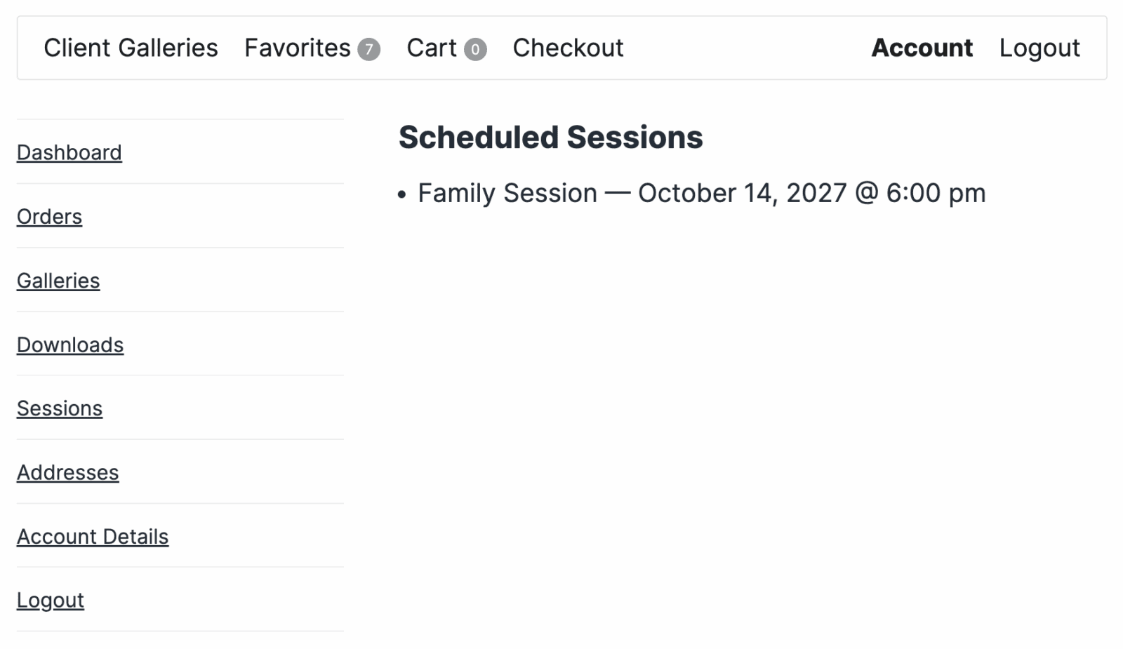 Screenshot of account > sessions