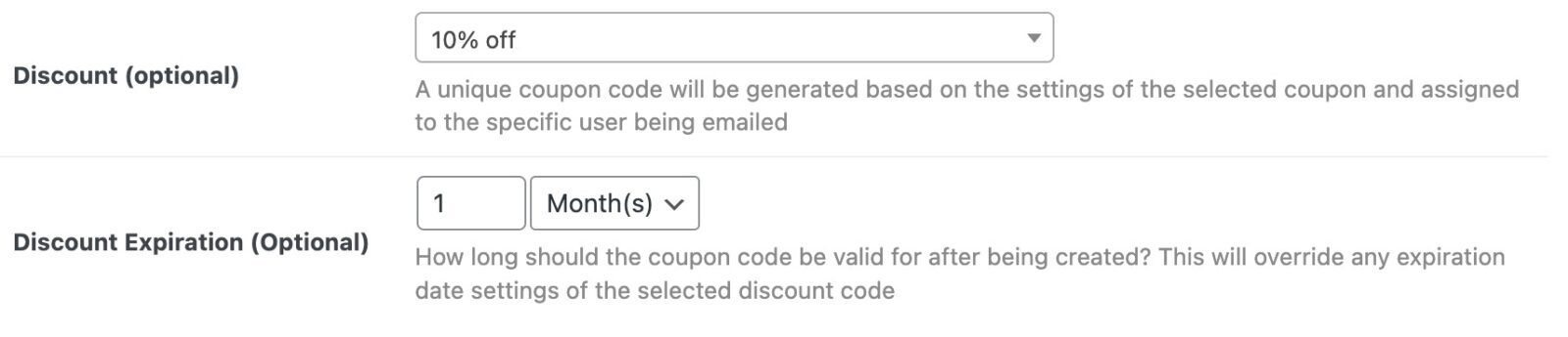 Screenshot of automated email discount settings