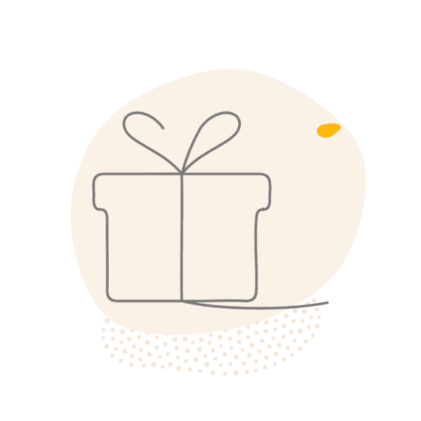 Line drawing of a gift box with a bow