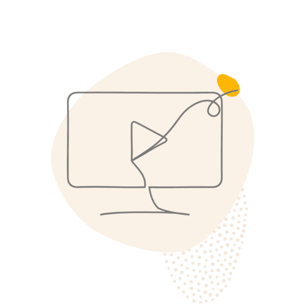 Line drawing of a screen with a play button