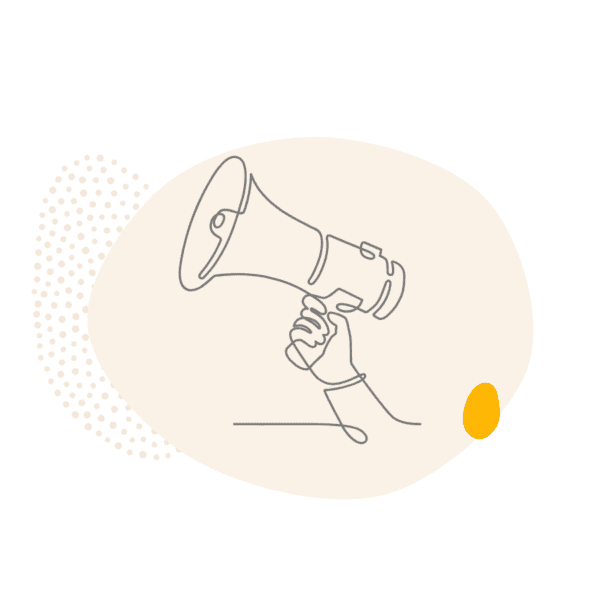 Line drawing of a hand holding a megaphone
