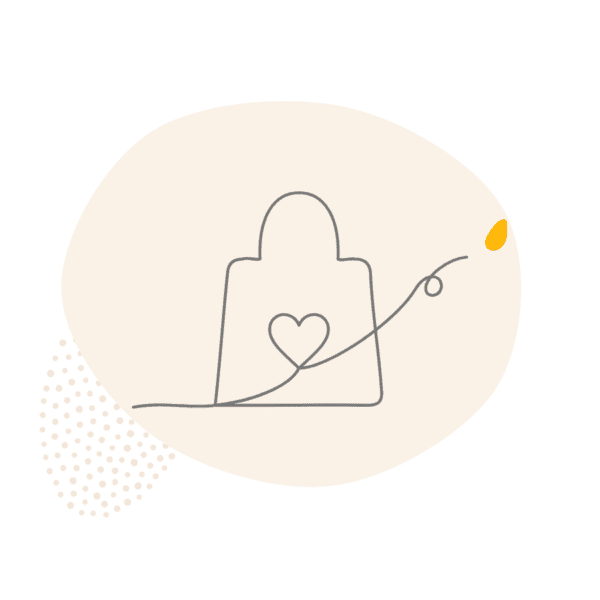 Line drawing of a shopping bag with a heart