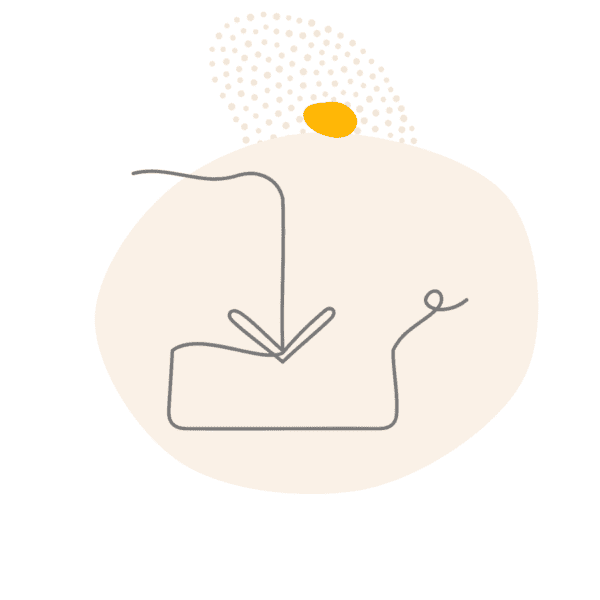 Line drawing of an arrow dropping into a download tray