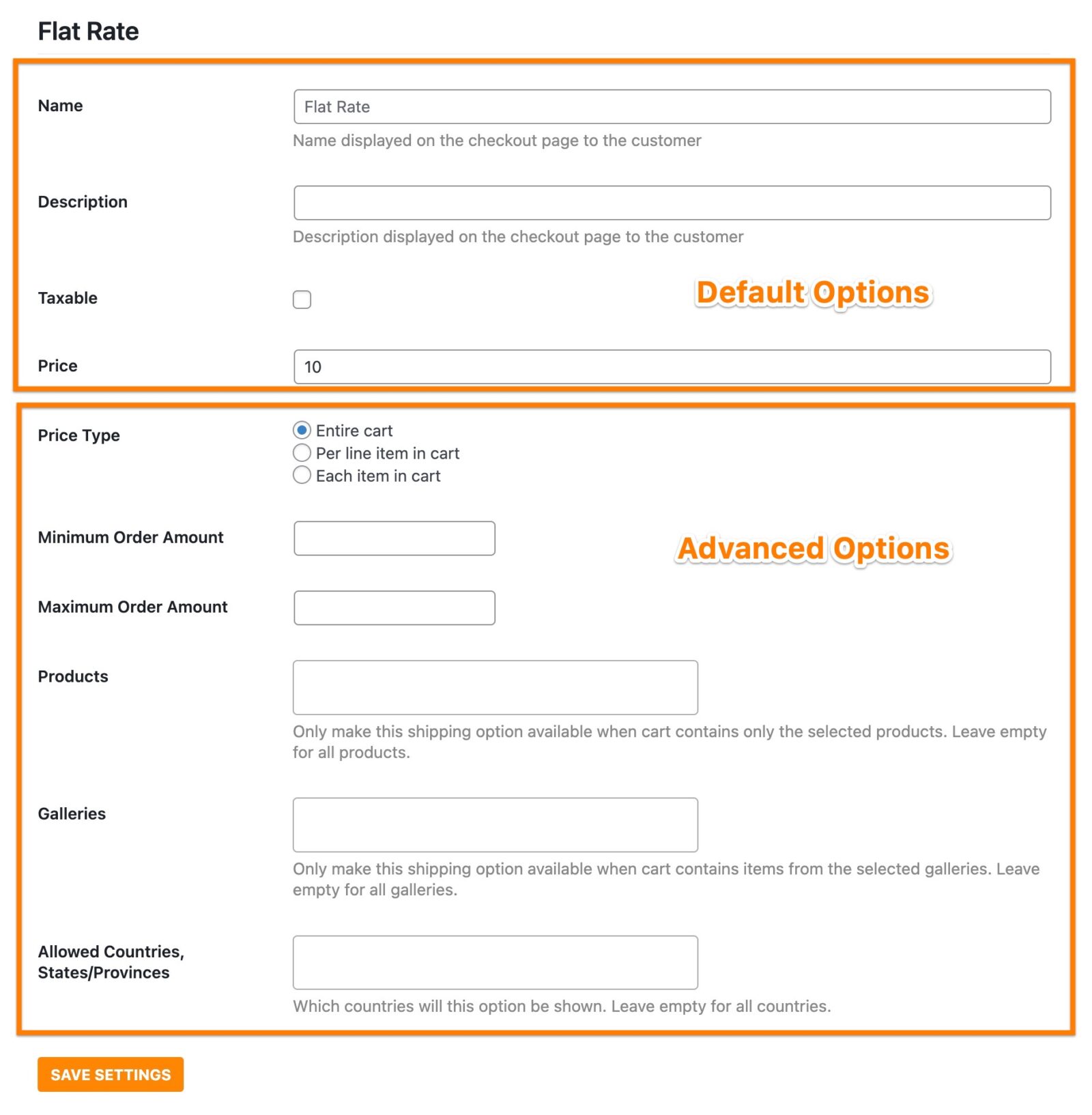 Advanced shipping options for client galleries