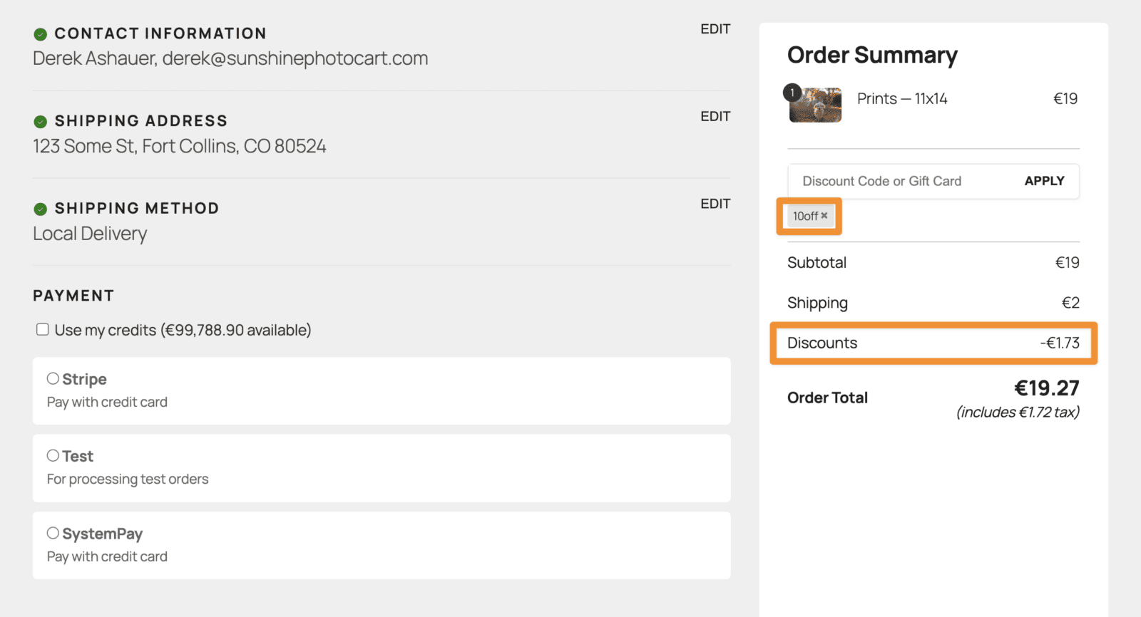 Discount code used at checkout