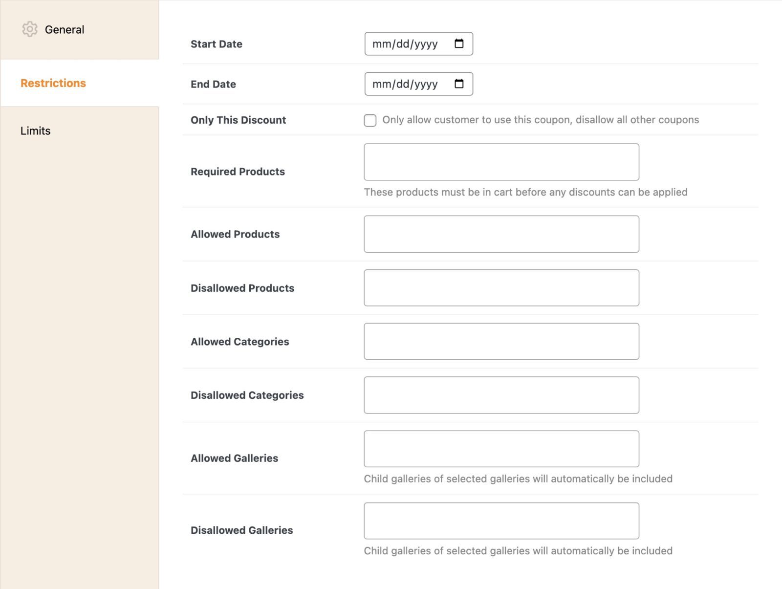 Discount code restrictions options in admin